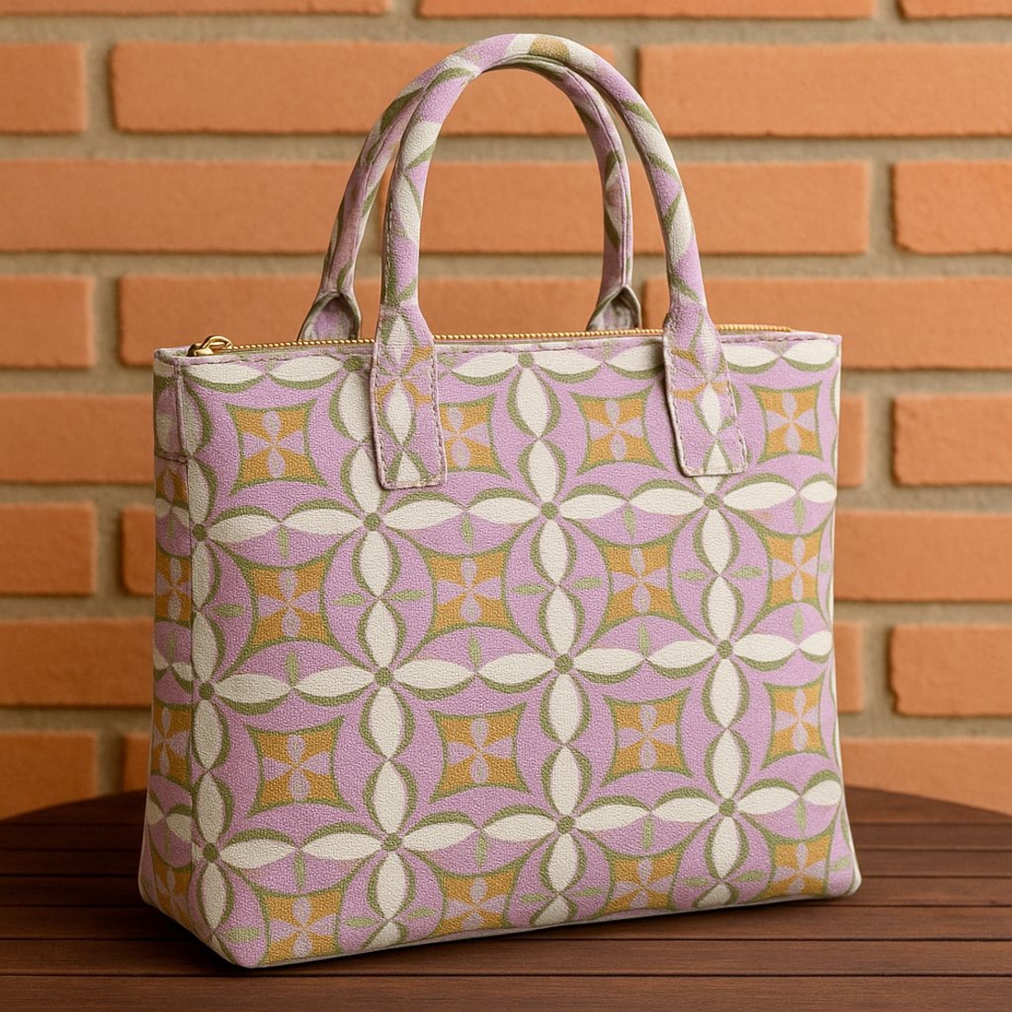 אריג קנבס דפוס פרחים אבסטרקטי גווני ירוק וסגול רך דגם קלודין