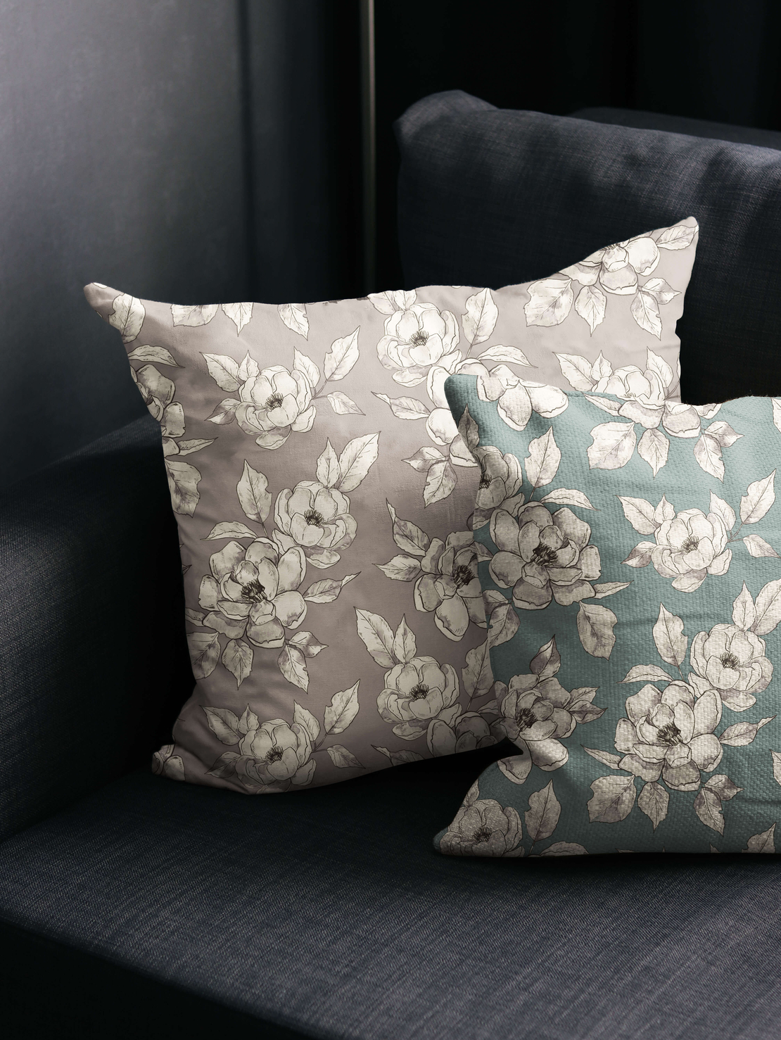 אריג קנבס דפוס דיגיטלי מגנוליות על רקע חול