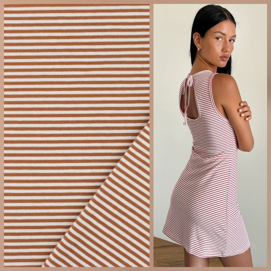 טריקו כותנה פסים דקים גווני חמרה ולבן