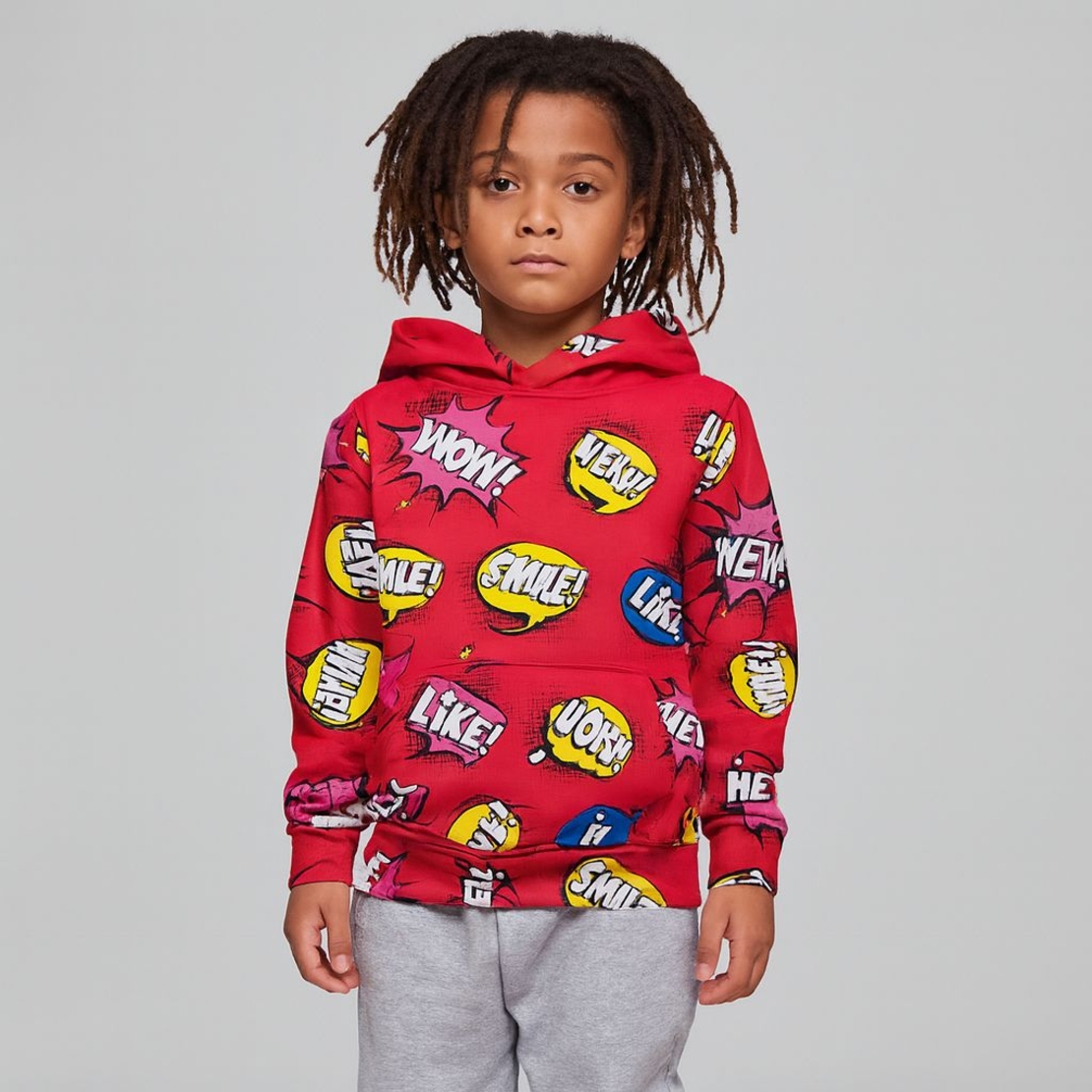 בד פוטר דפוס קומיקס על רקע אדום