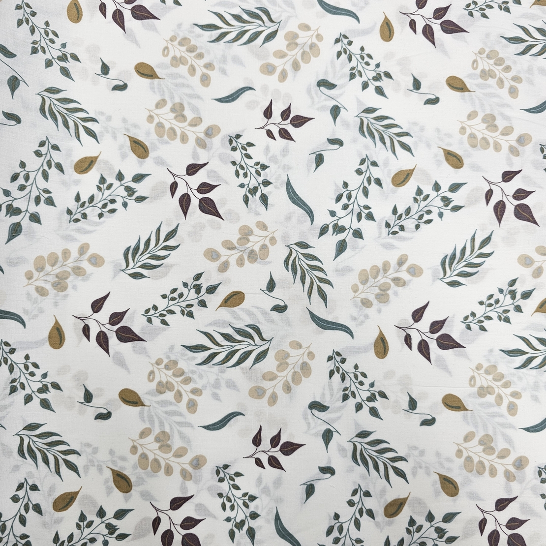 אריג כותנה דפוס עלי אקליפטוס גווני ירוק