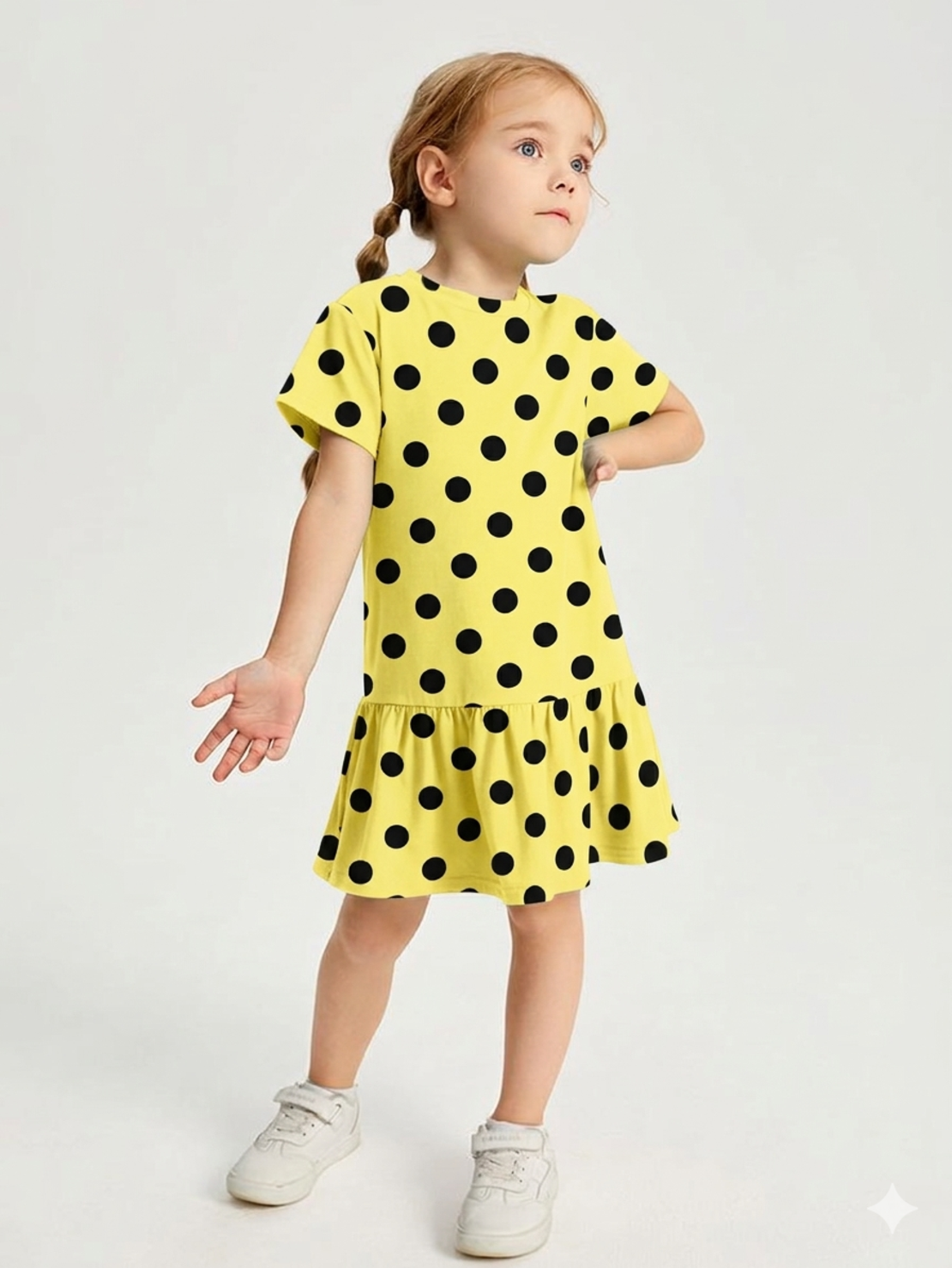 טריקו ויסקוזה דפוס נקודות שחורות על רקע צהוב בננה