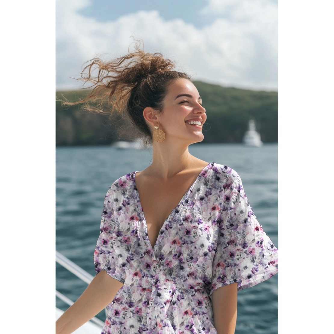 אריג ויסקוזה ECOVERO דפוס פרחים דיגיטלי גווני סגול מעושן