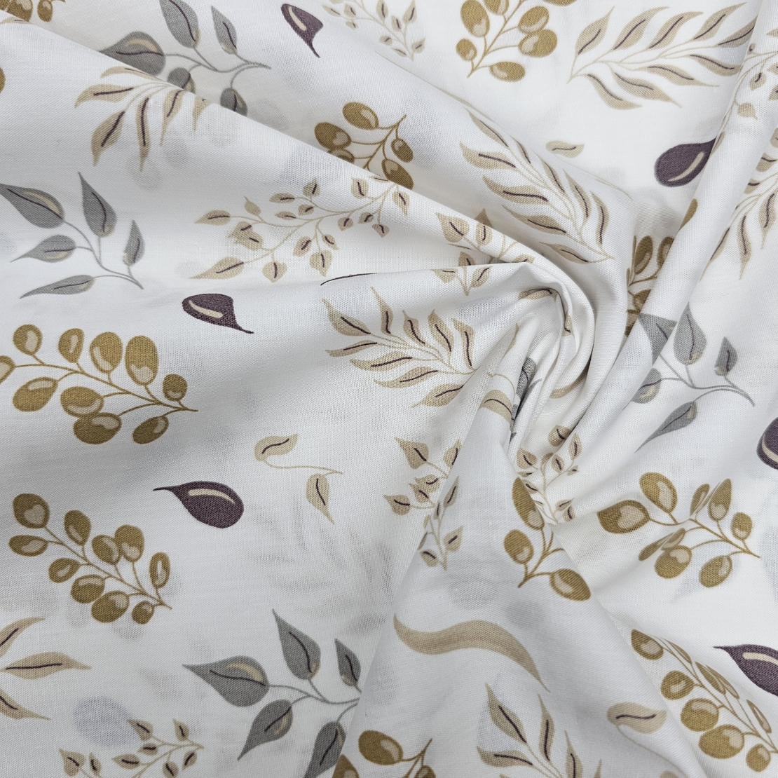 אריג כותנה דפוס עלי אקליפטוס גווני בז