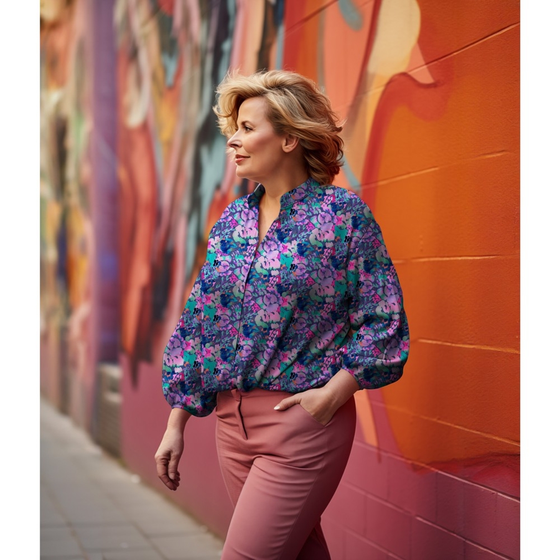 אריג כותנה סטן דפוס פרחים דיגיטלי בצבעים עמוקים נרידה הנסן