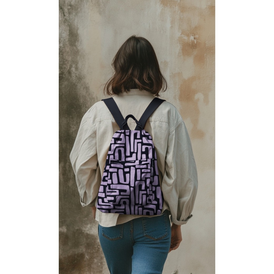 אריג כותנה עמיד במיים דפוס קוים דיגיטלי גווני לבנדר על רקע נייבי