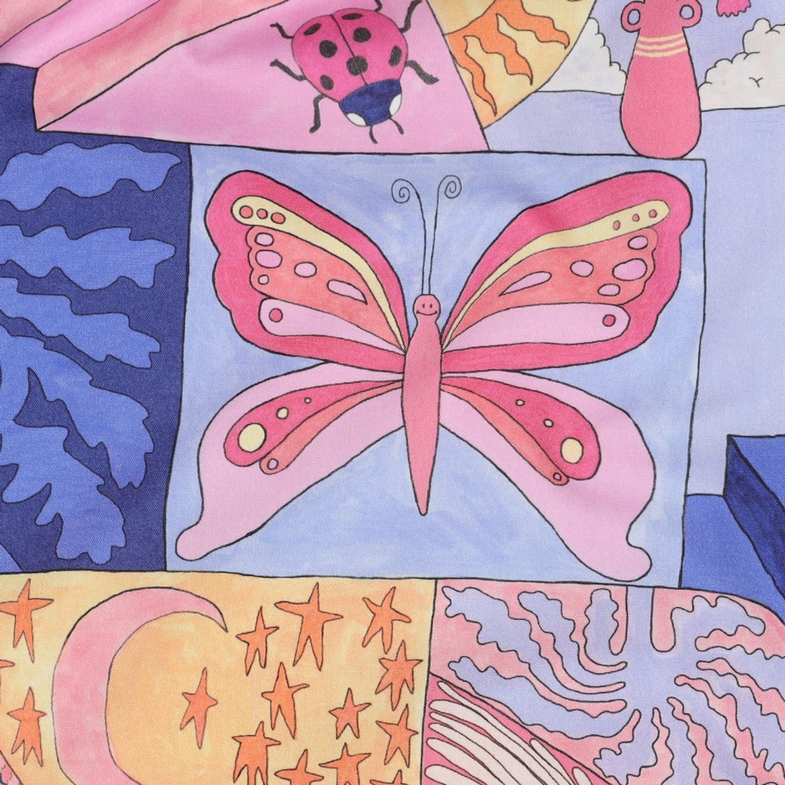 אריג כותנה דפוס דיגיטלי פרפרים וחיפושיות בגווני פסטל