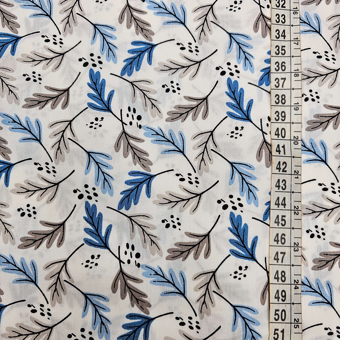 אריג כותנה דפוס עלעלים גווני כחול