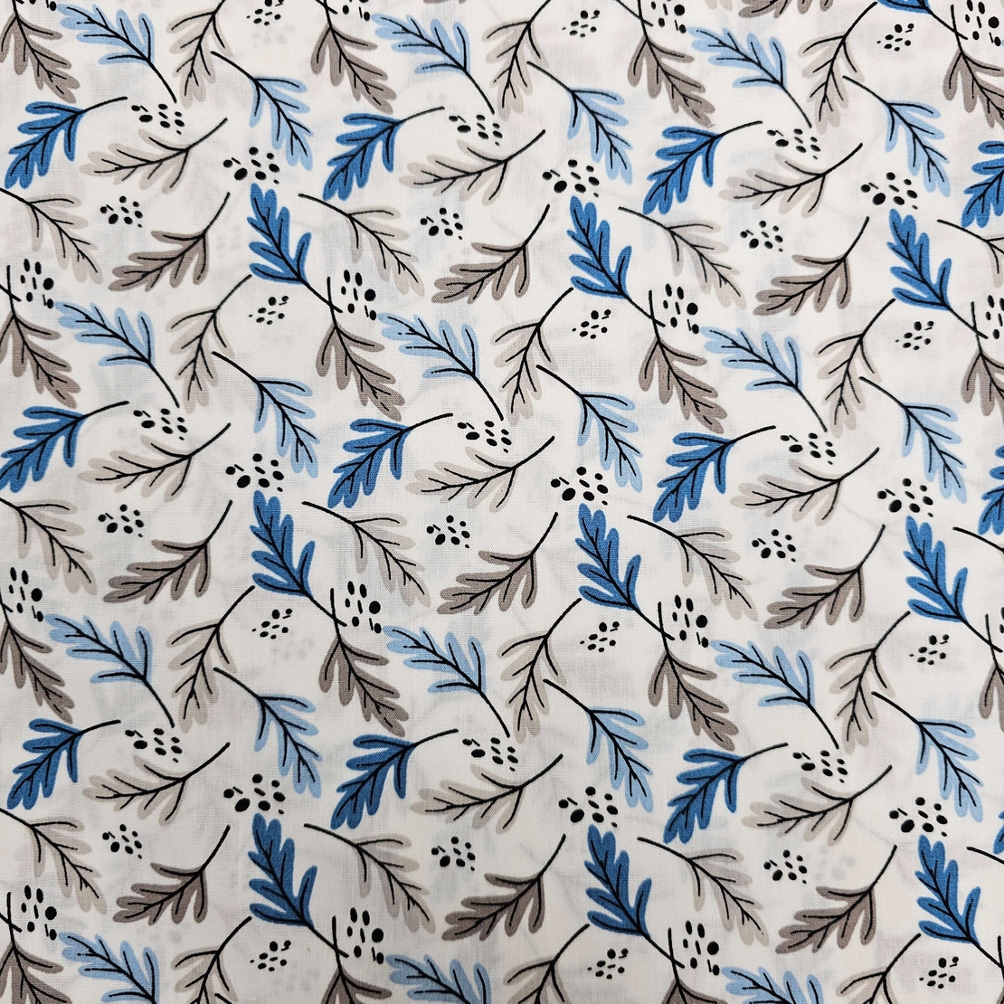 אריג כותנה דפוס עלעלים גווני כחול