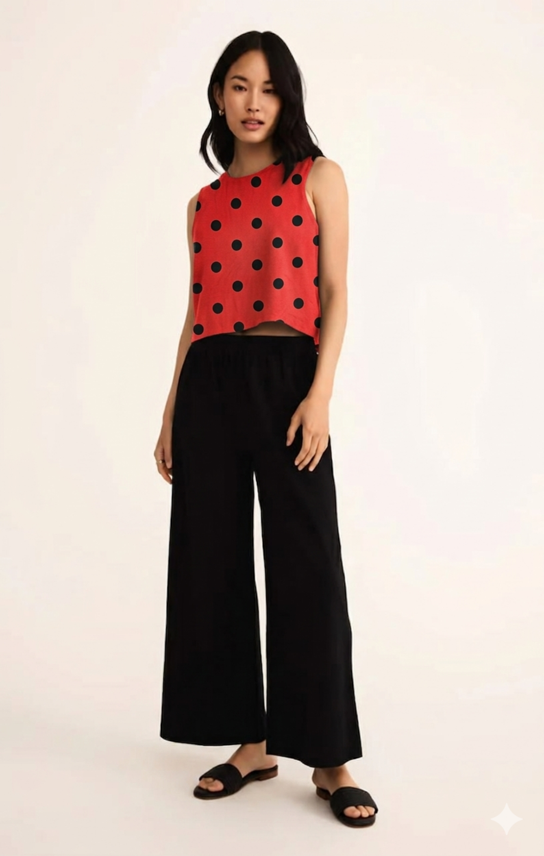 טריקו כותנה דפוס נקודות על רקע אדום