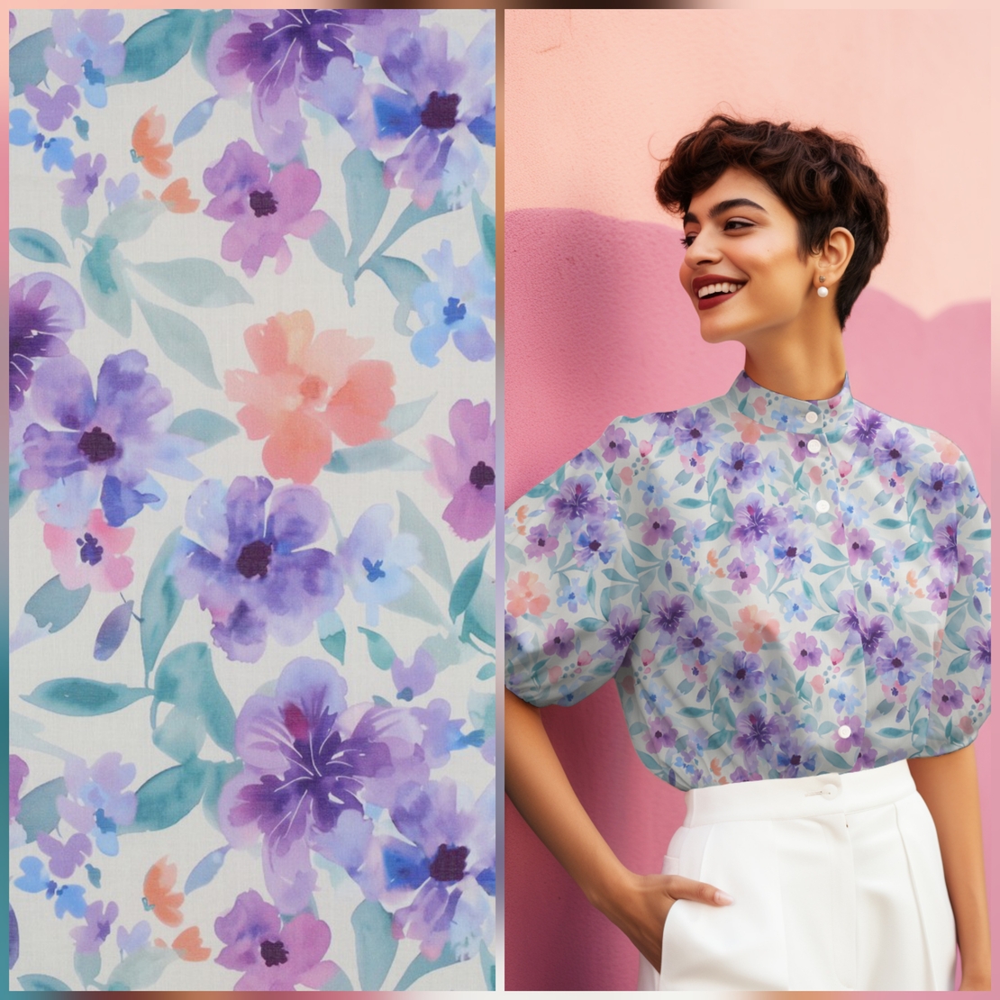 אריג כותנה וואל דפוס פרחים סגלגלים דיגיטלי