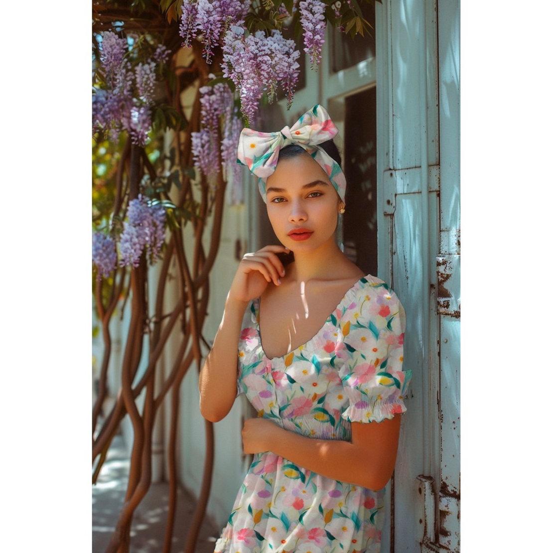 אריג ויסקוזה דפוס פרחי מיים דיגיטלי