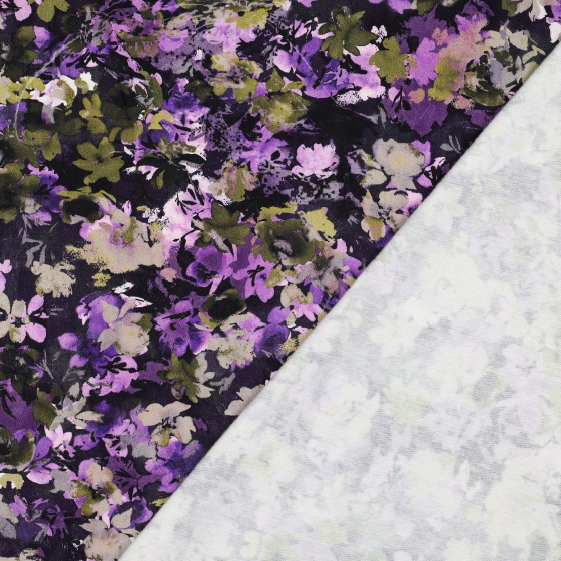 בד פוטר דפוס דיגיטלי פרחים רעננים על רקע סגול