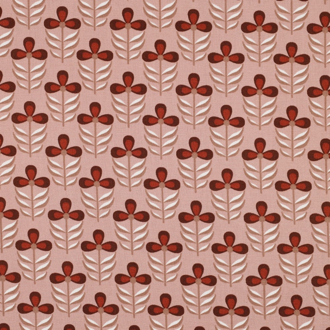 אריג קנבס דפוס פרחים בסגנון רטרו על רקע ורוד עתיק