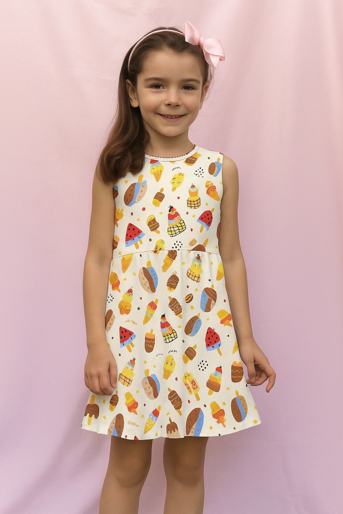 טריקו דפוס גלידות על רקע שמנת