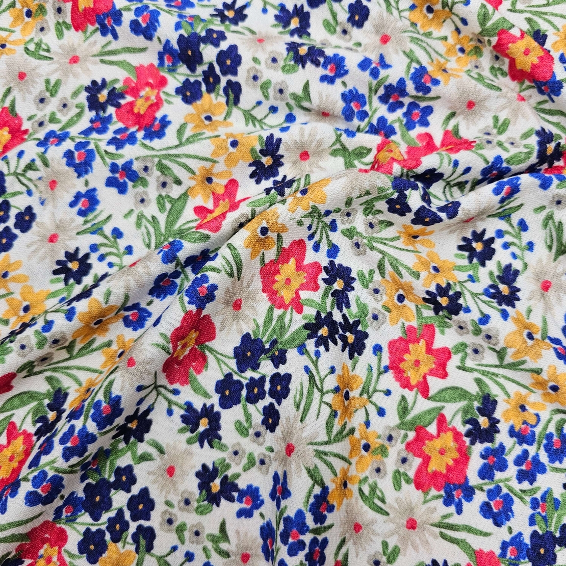 טריקו ויסקוזה חגיגת הפרחים בגווני כחול אדום צהוב