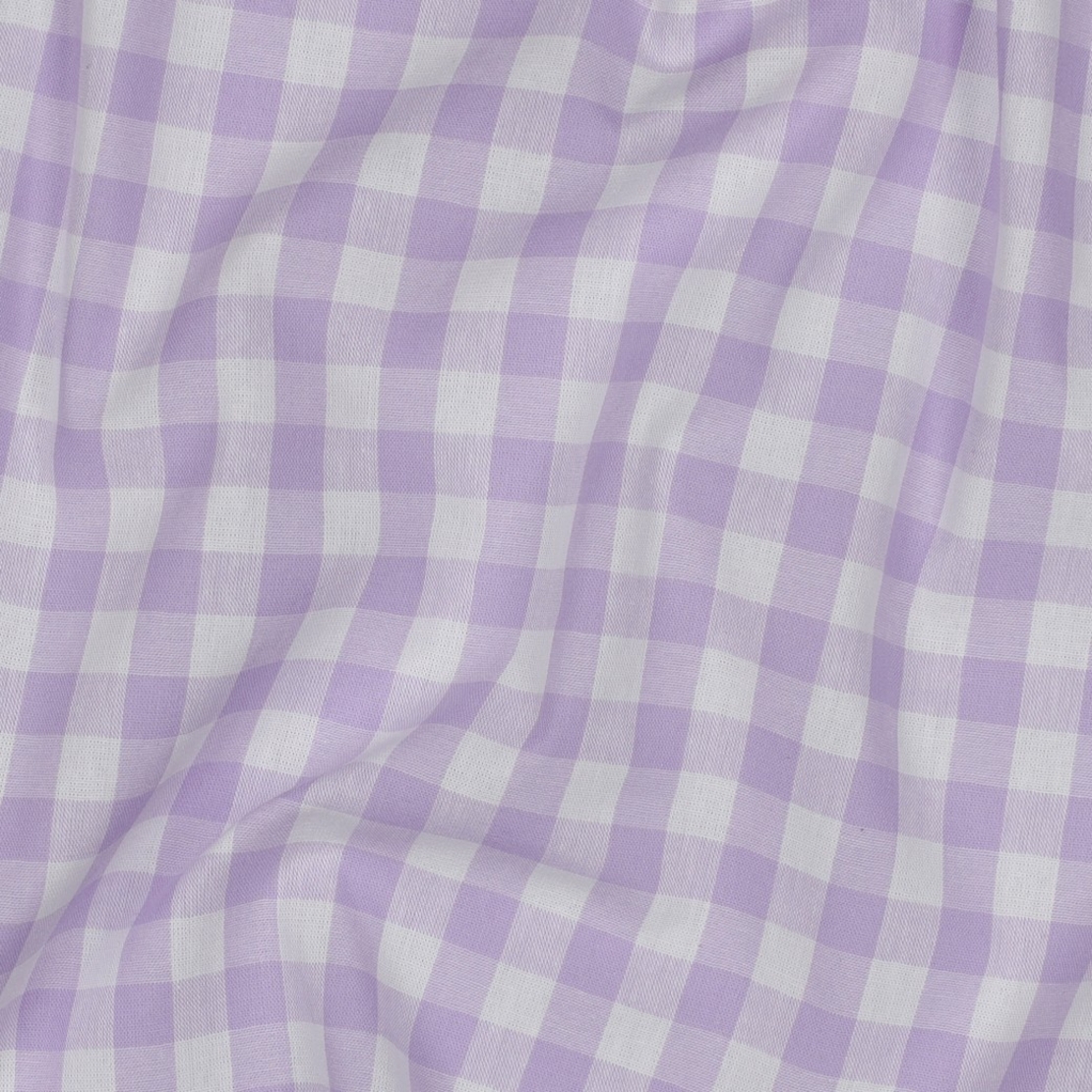 אריג כותנה דפוס משבצות לילך לבן