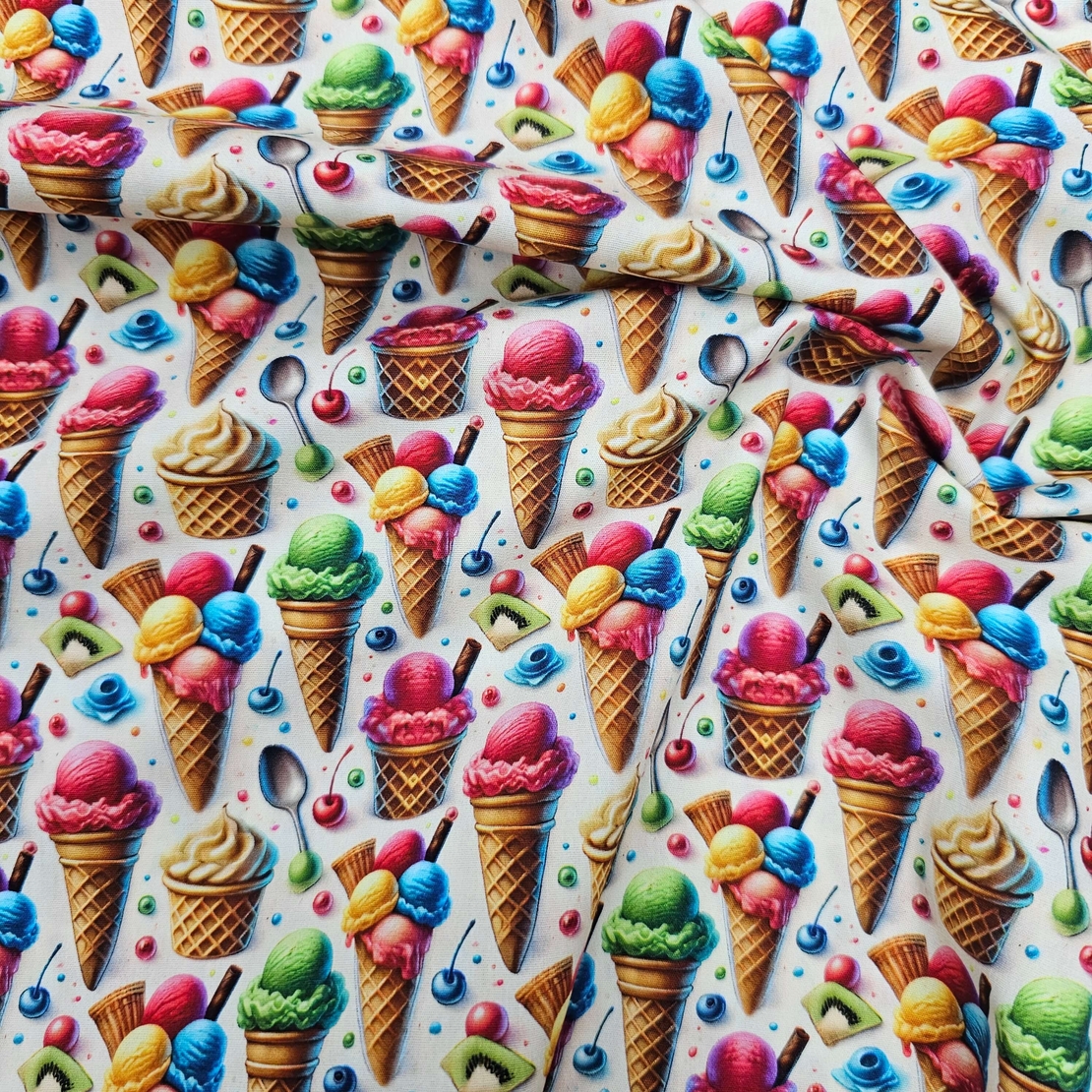 אריג כותנה דפוס גלידות צבועני תלת ממד