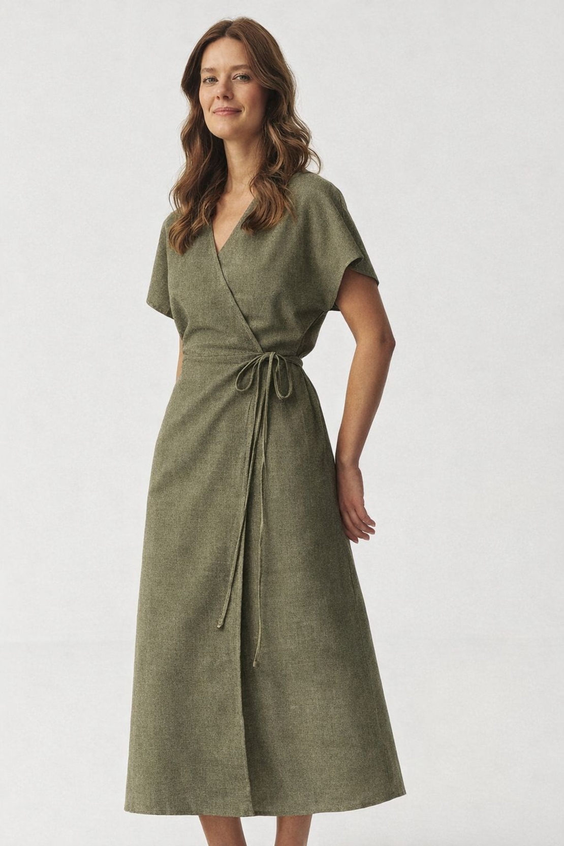 אריג פשתן מכובס צבע ירוק זית