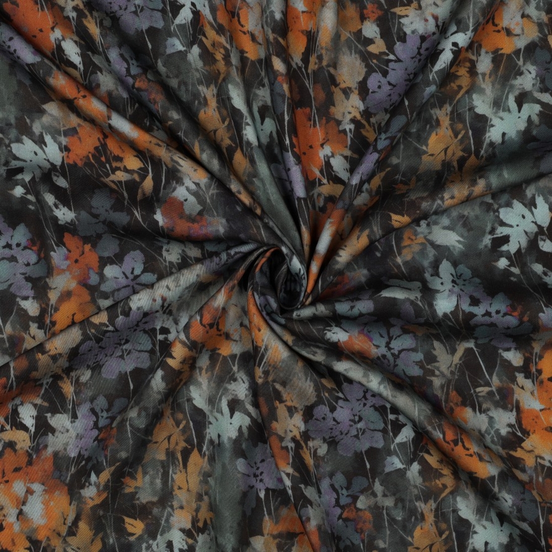 אריג ויסקוזה סטן דפוס פרחים דיגיטלי דגם בוטניקה רקע אפור