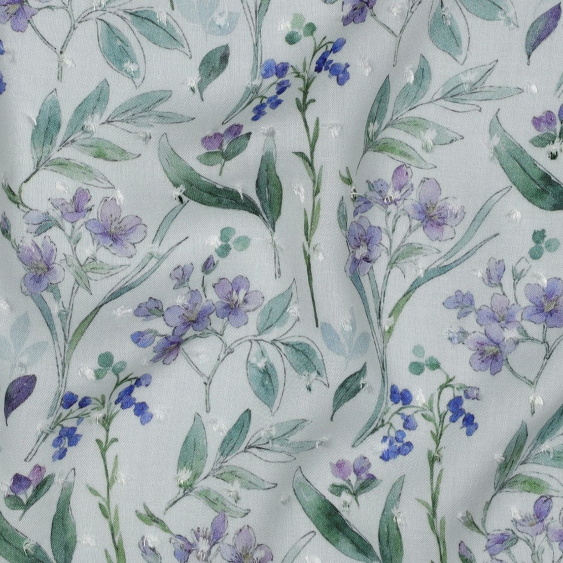 אריג ויסקוזה נופים דפוס פרחים ועלים דיגיטלי