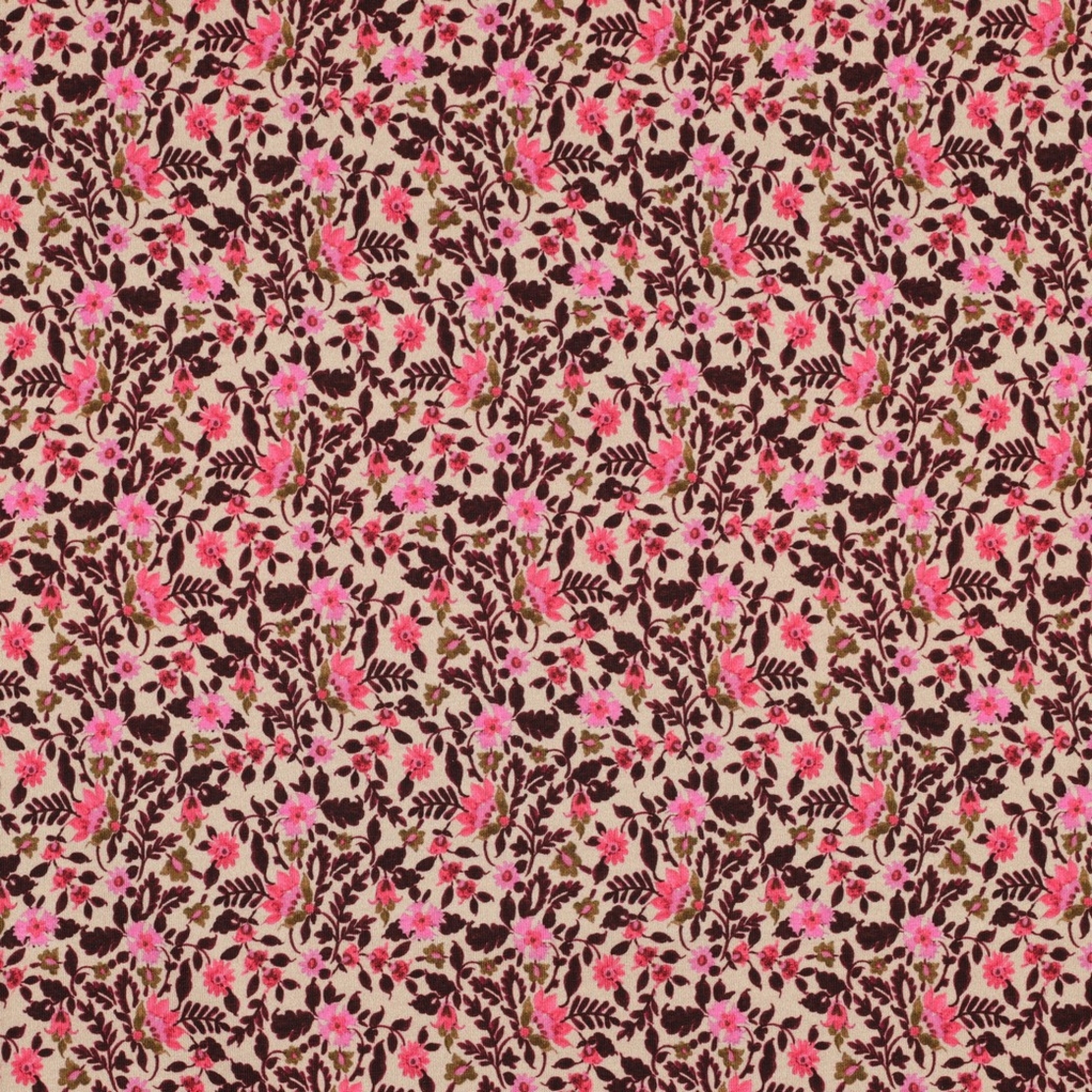 פרנץ טרי דפוס פרחים עדינים סגלגלים ורדרדים על רקע בז