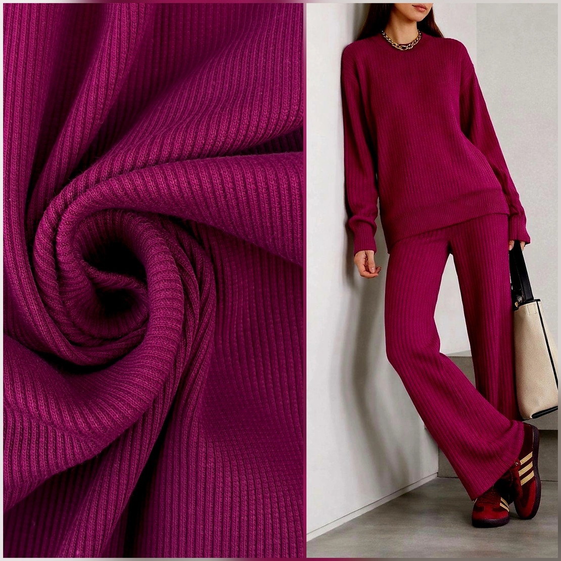 סריג ריב כותנה צבע דומדמניות