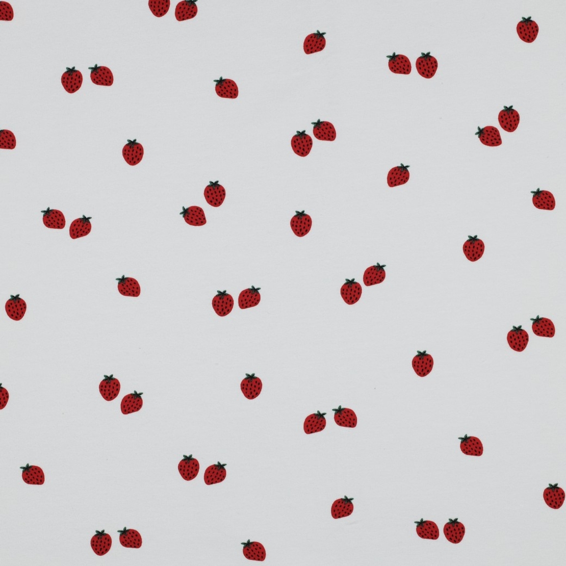 טריקו כותנה אורגני דפוס תותים על רקע לבן