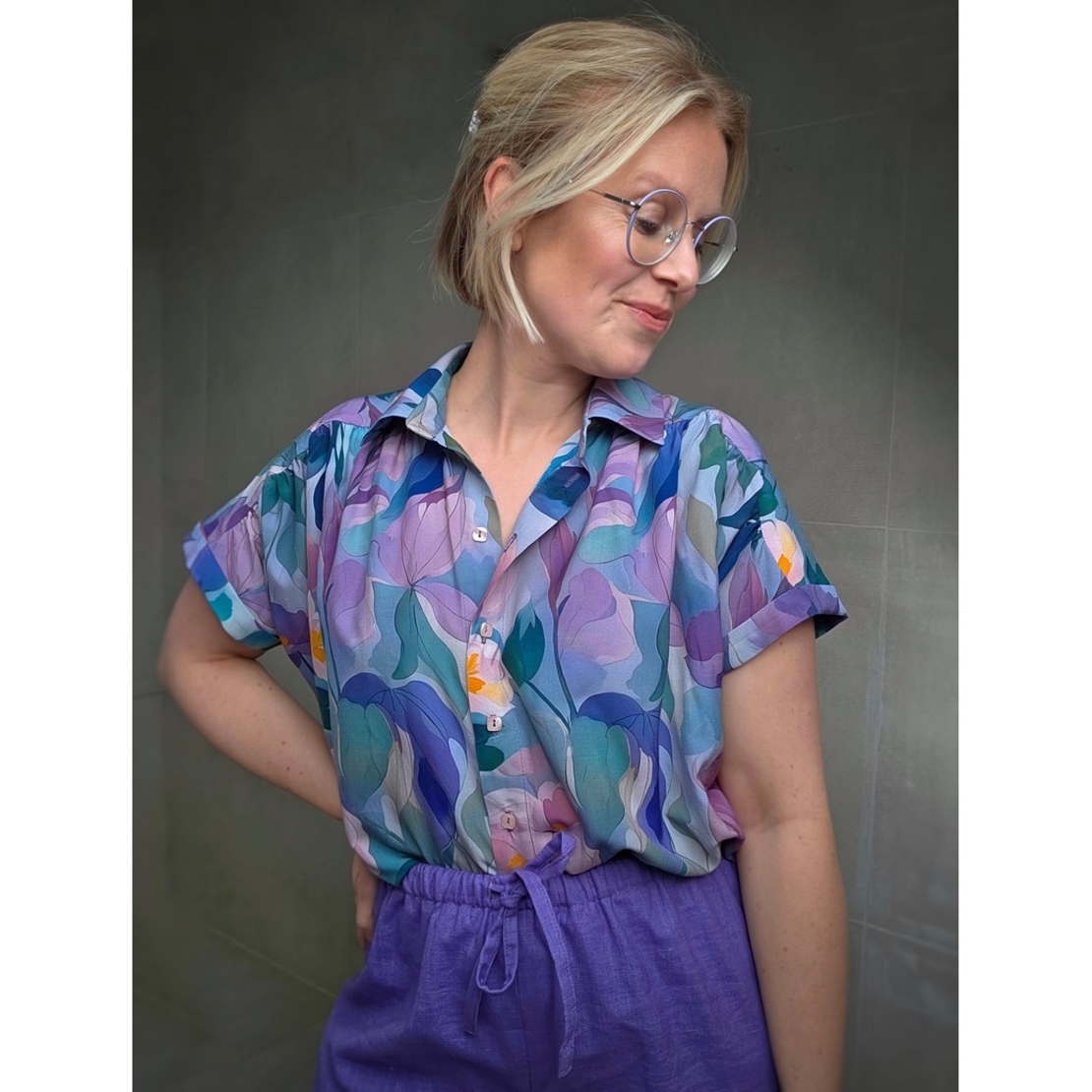 אריג ויסקוזה דפוס פריחת הלבנדר והתכלת