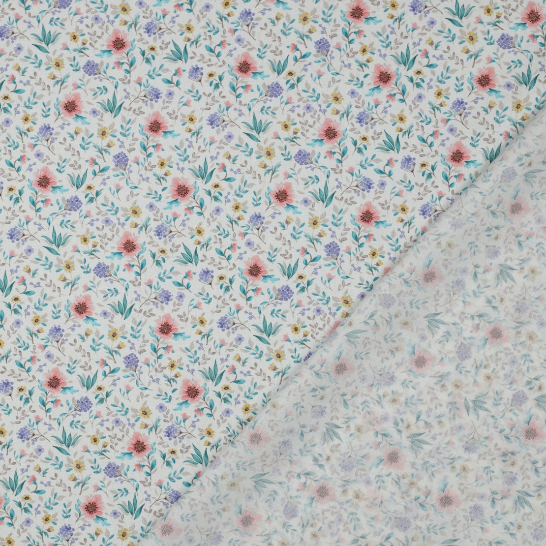 אריג כותנה דפוס פרחים דיגיטלי עדינים על רקע לבן