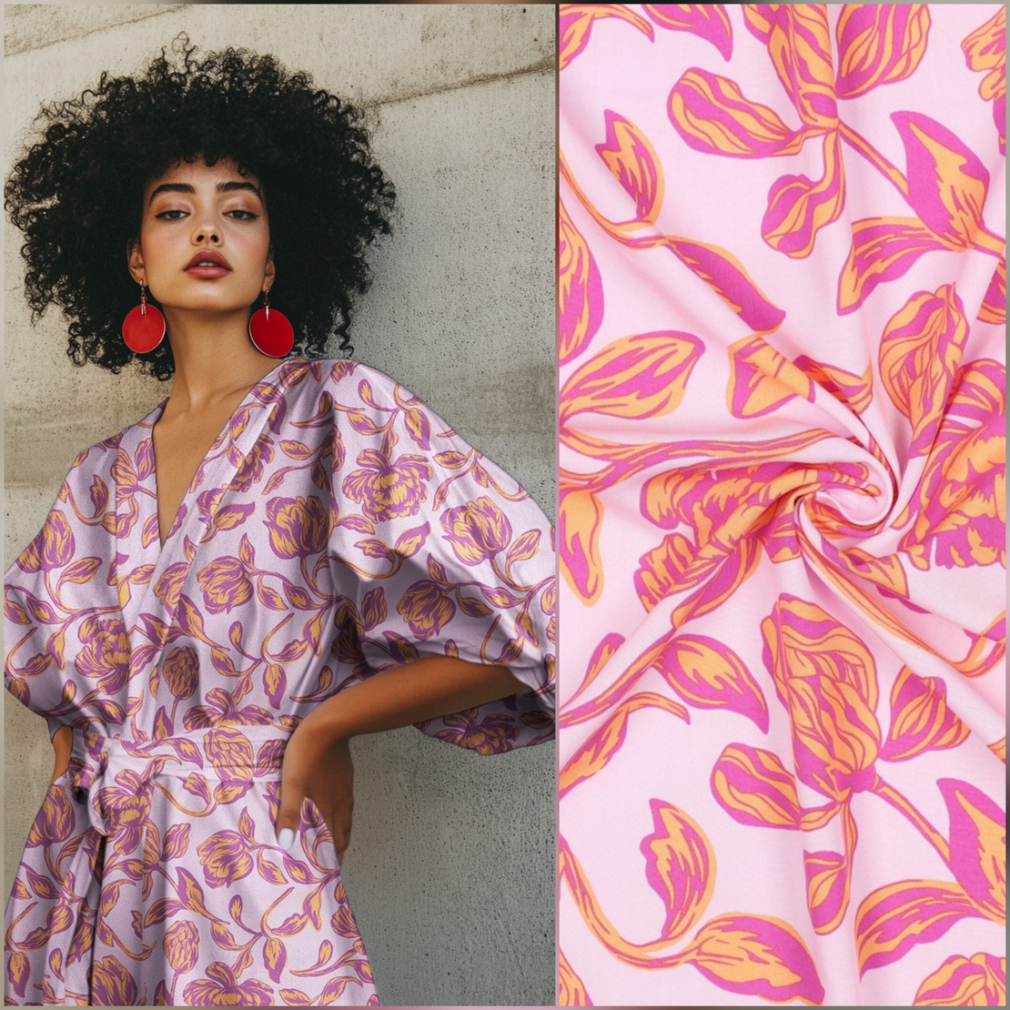 אריג ויסקוזה דפוס בוהו בגווני ורוד ותפוז