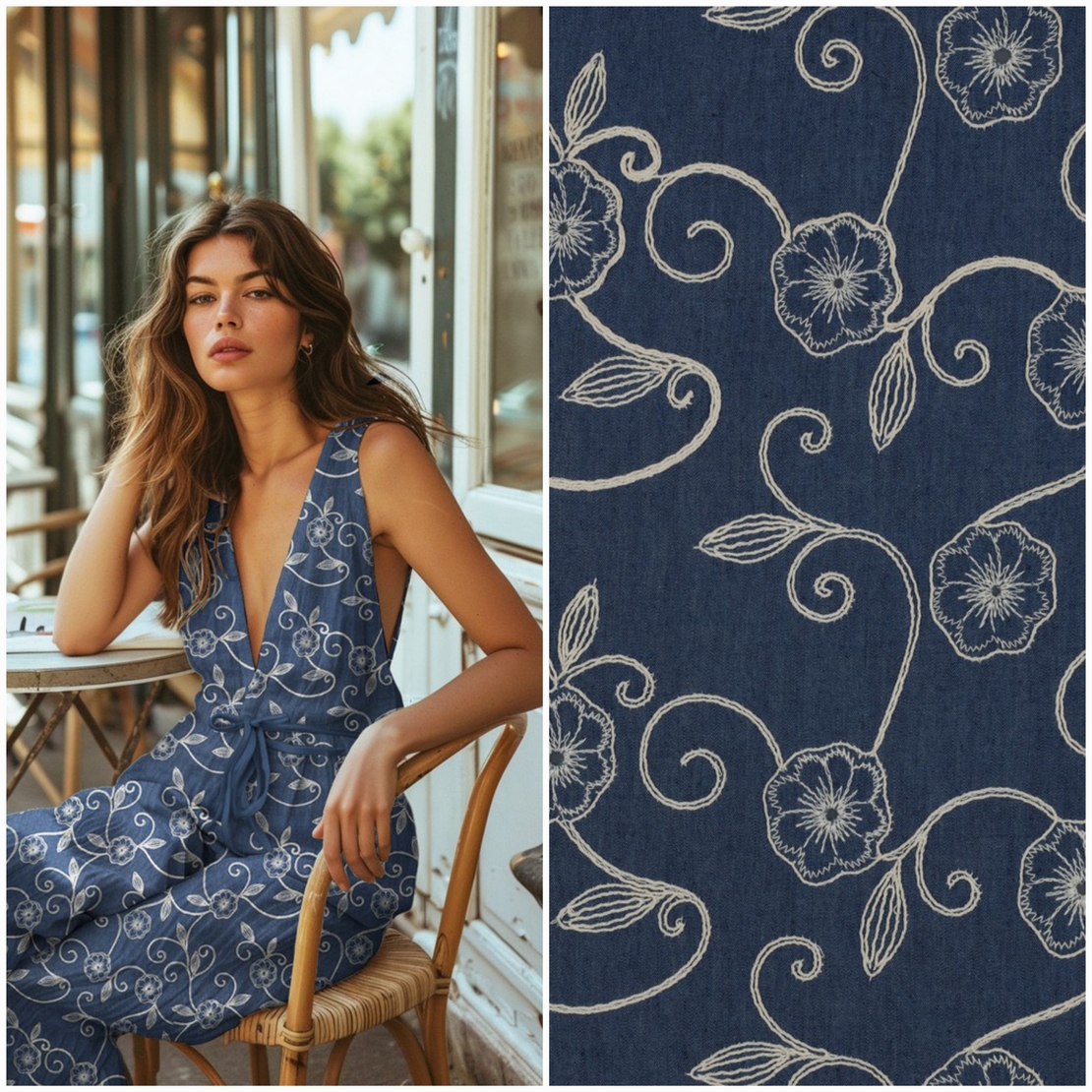 אריג גינס רקמת פרחים