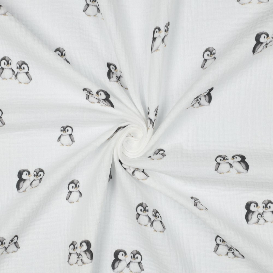 אריג דאבל טטרה דפוס פינגווינים על רקע לבן