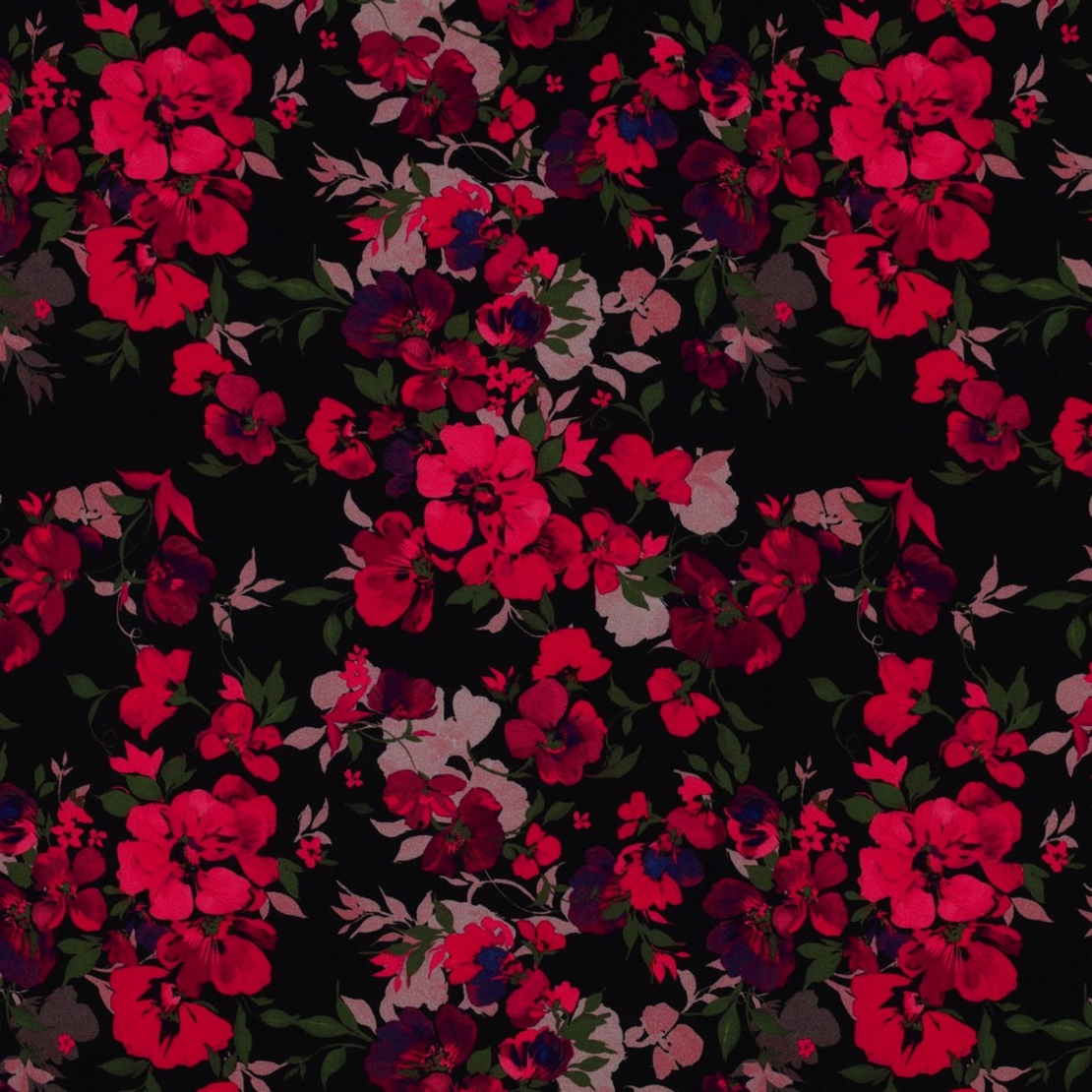 אריג ויסקוזה ECOVERO דפוס רומנטי על רקע שחור