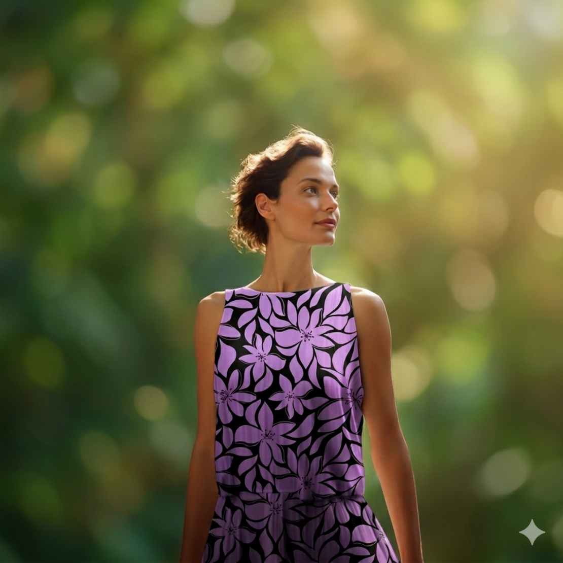 אריג ויסקוזה דפוס בסטייל טרופי רך גווני לילך נייבי