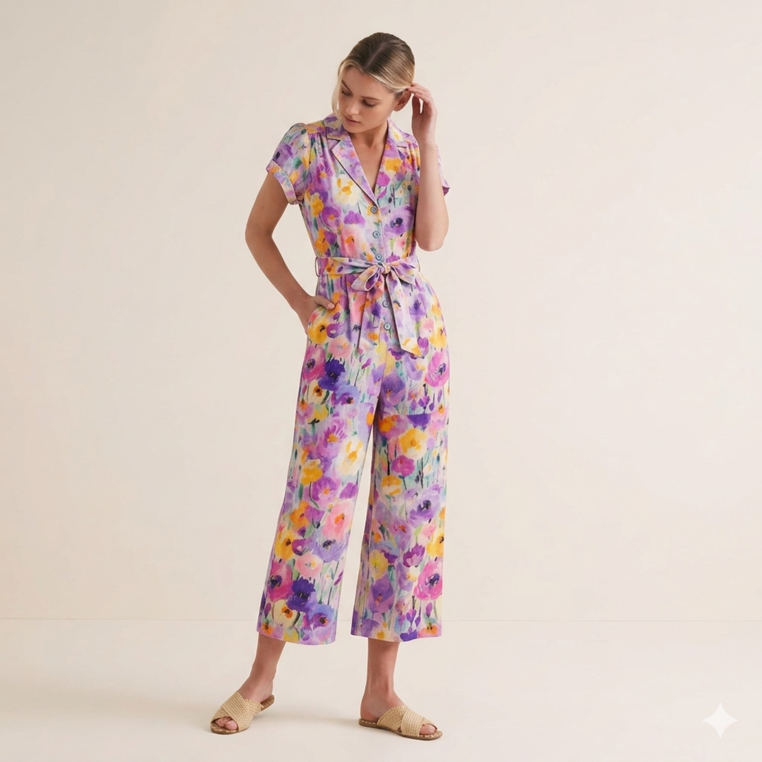 אריג ויסקוזה סטן דפוס פרחים דיגיטלי בגוונים רכים