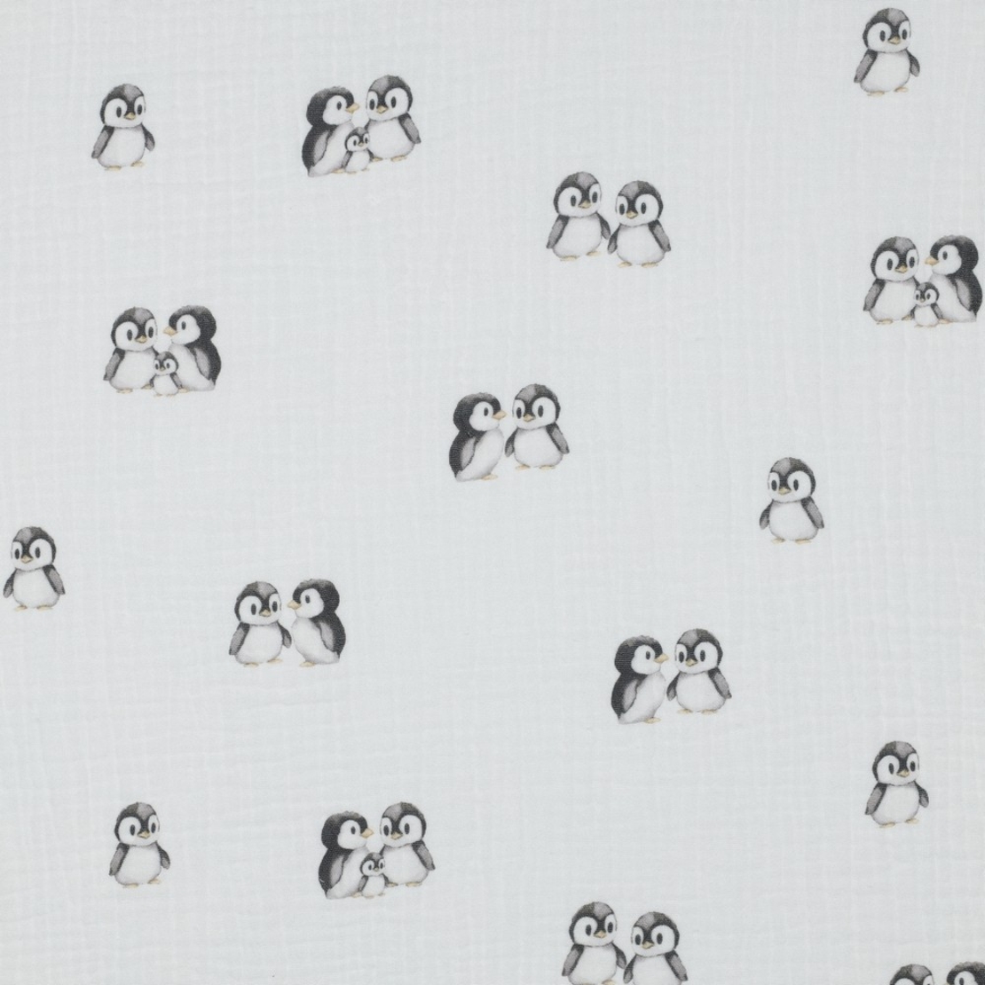 אריג דאבל טטרה דפוס פינגווינים על רקע לבן