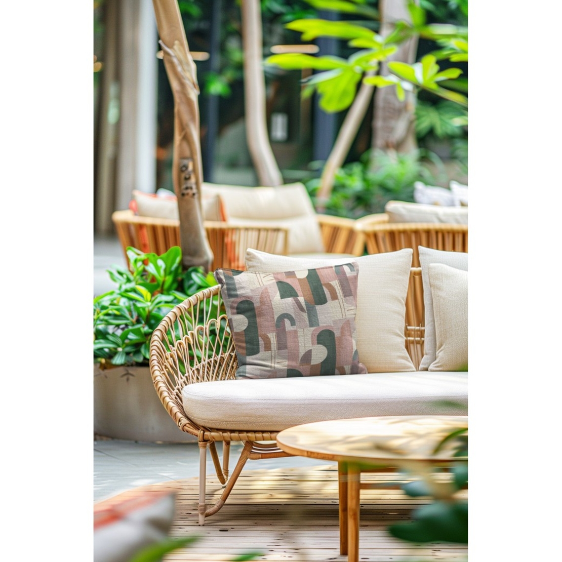 אריג קנבס דפוס דיגיטלי צורות גאומטריות בגוונים חמים