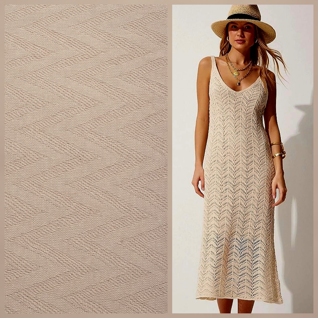 תחרה קרושה טקסטורה זיגזג צבע קפוצינו