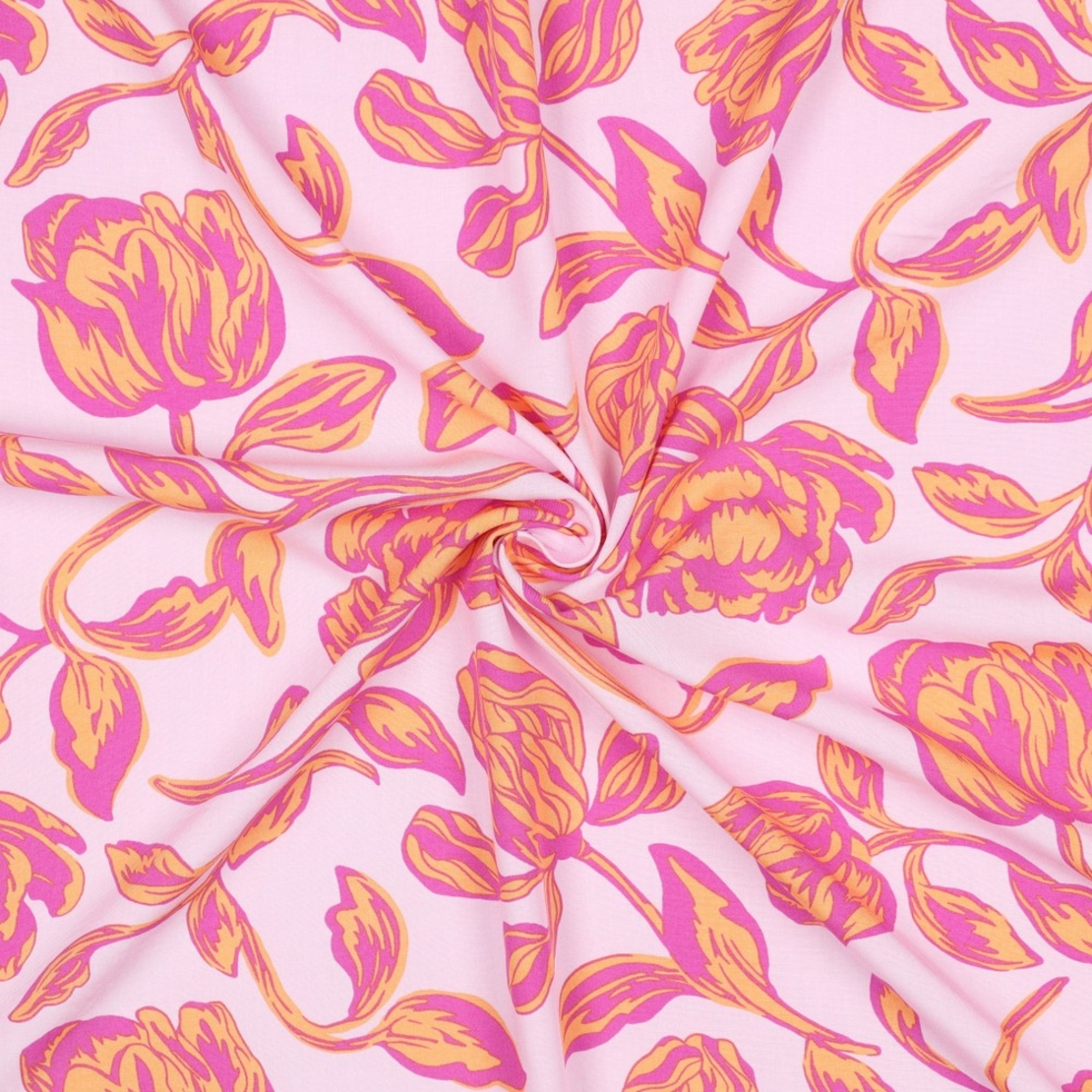 אריג ויסקוזה דפוס בוהו בגווני ורוד ותפוז