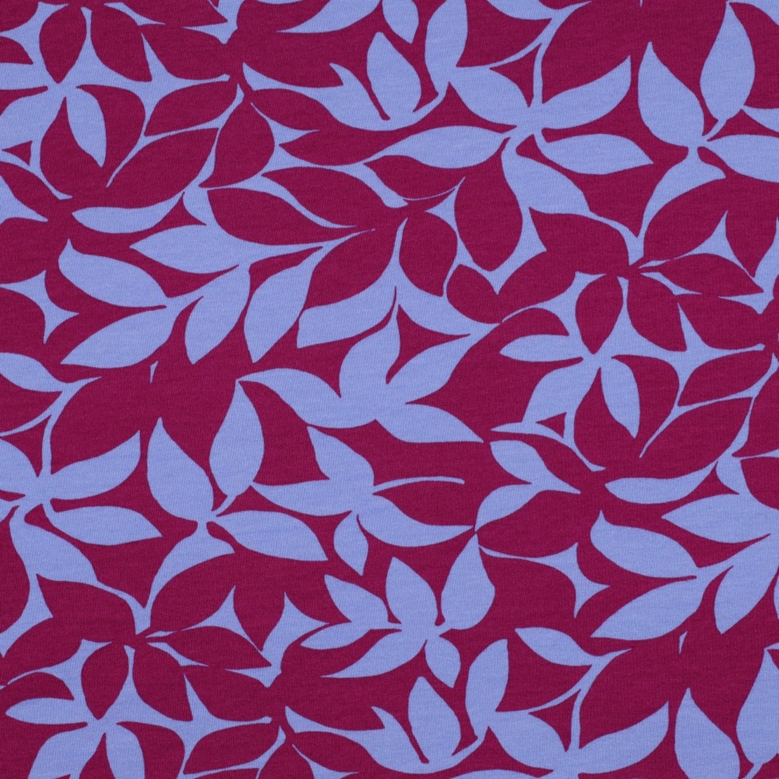 בד פוטר דפוס עלים דיגיטלי בגווני סגול