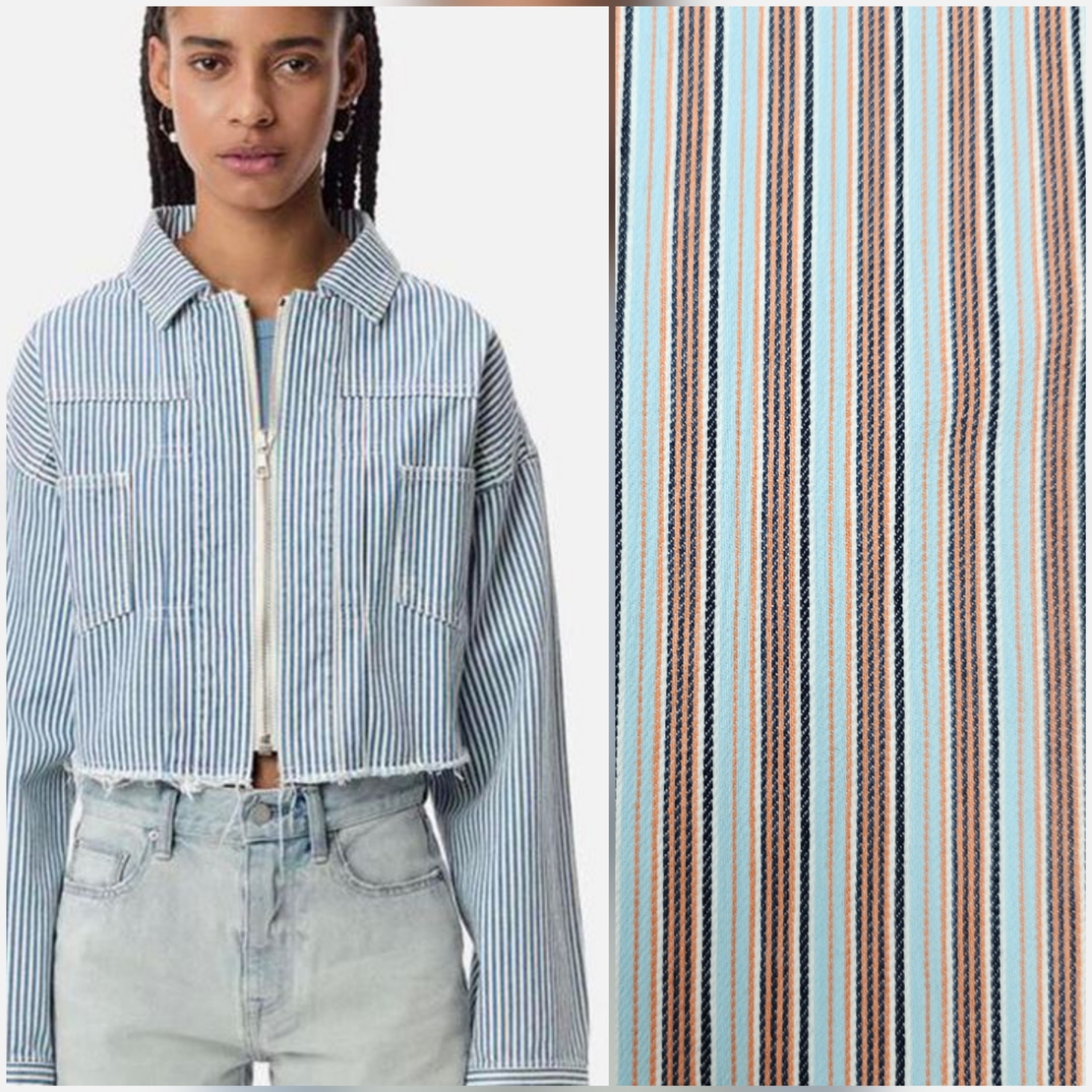 אריג גינס פסים גווני תכלת סלמון