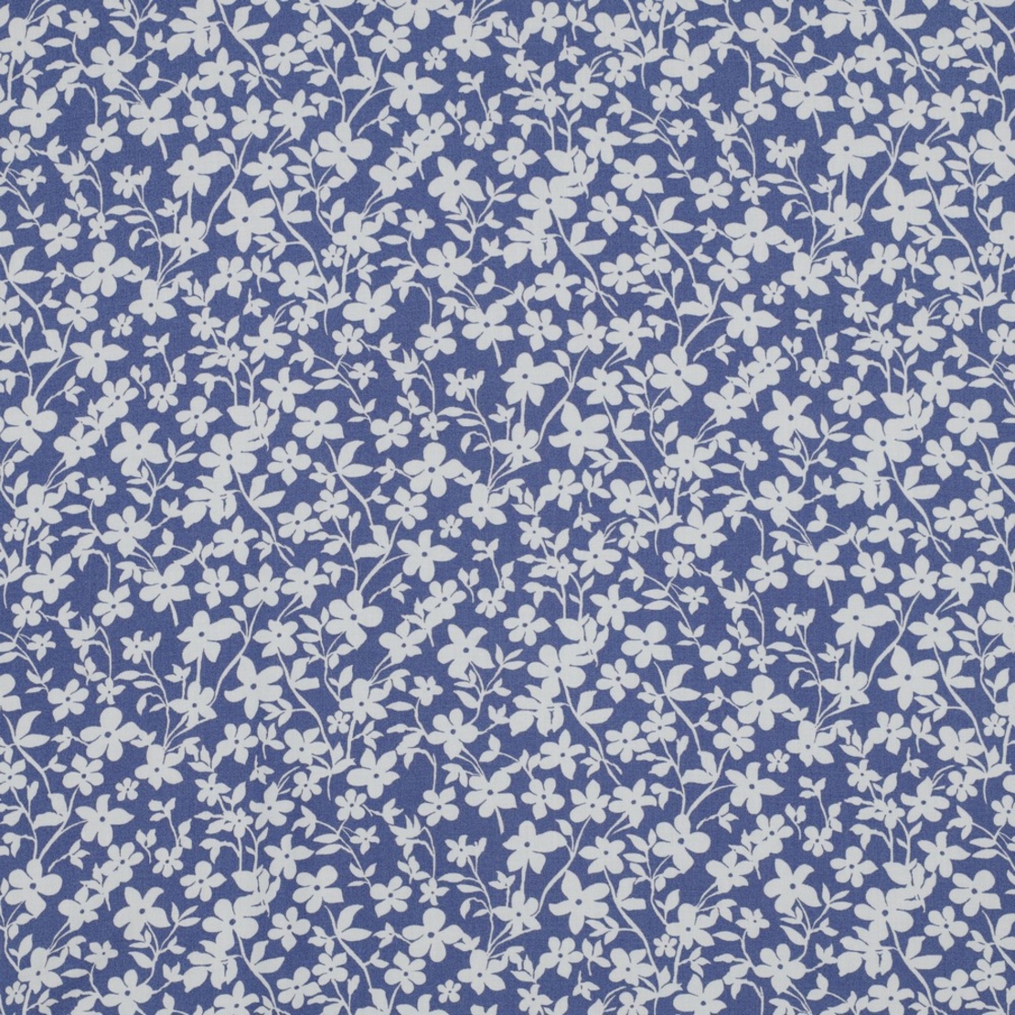 אריג ויסקוזה דפוס פרחים קטנים על רקע כחול גינס דגם חן