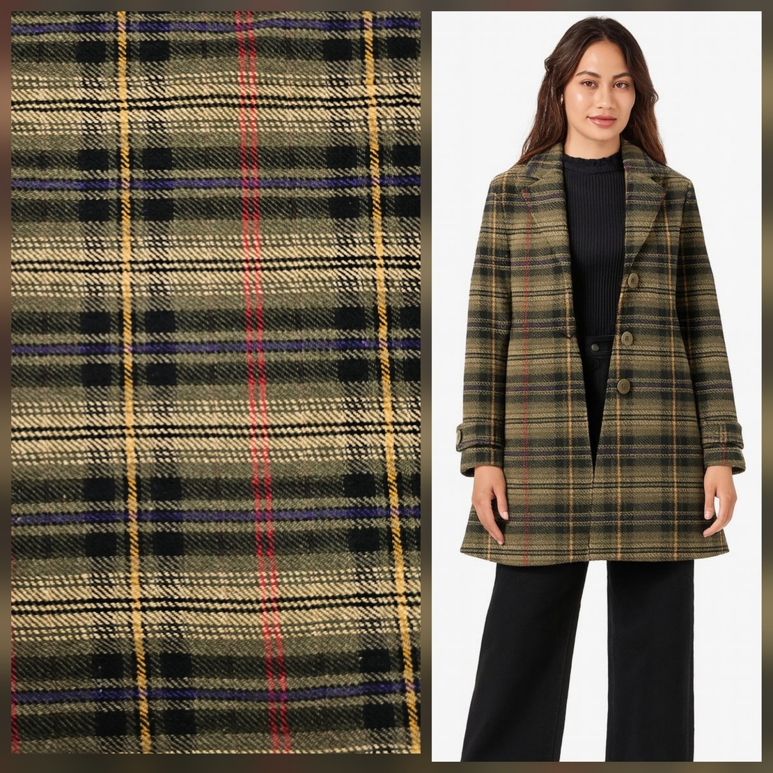 אריג צמר משבצות בגווני חום