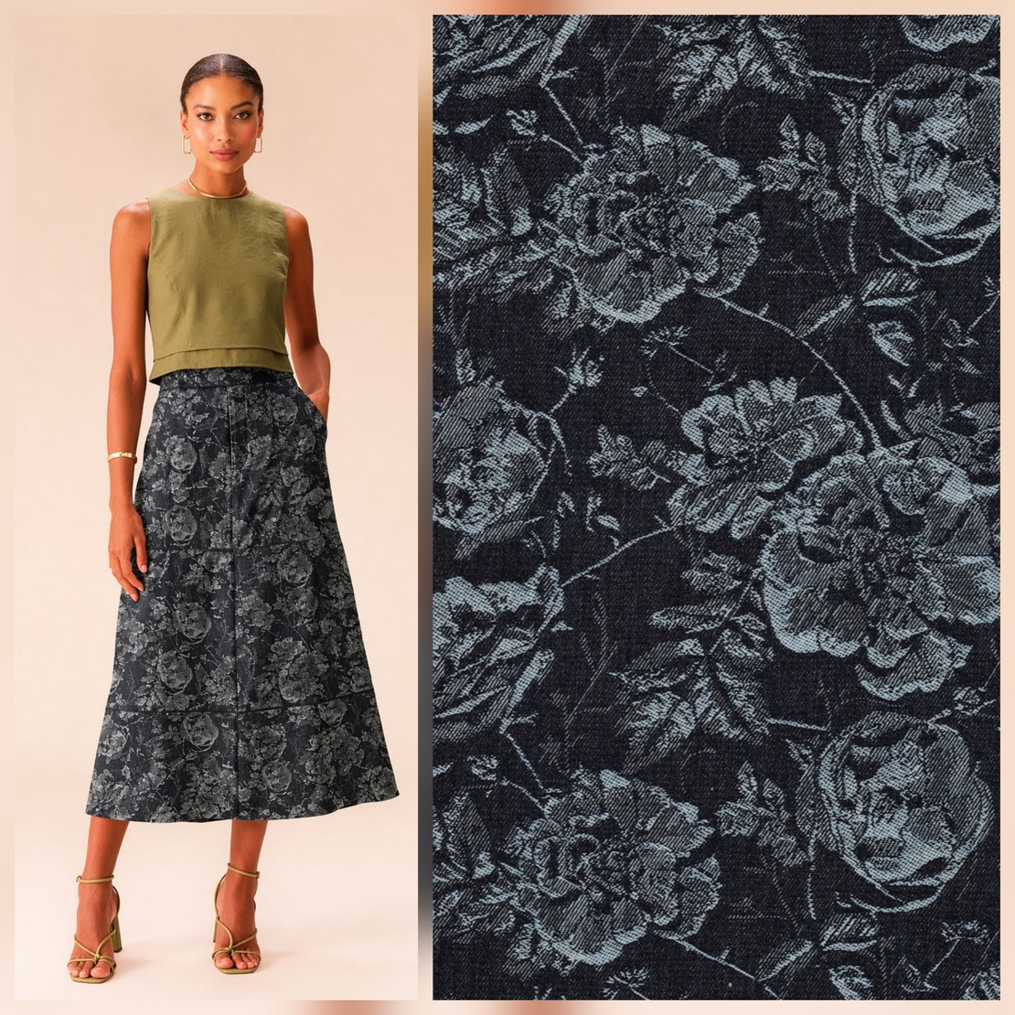 אריג גינס גקארד דוגמת פרחים