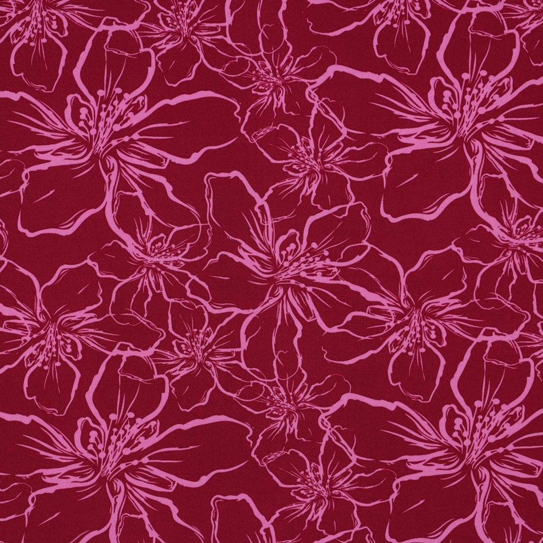 אריג ויסקוזה דפוס פרחי מגנוליה מצויירים על רקע דומדמניות