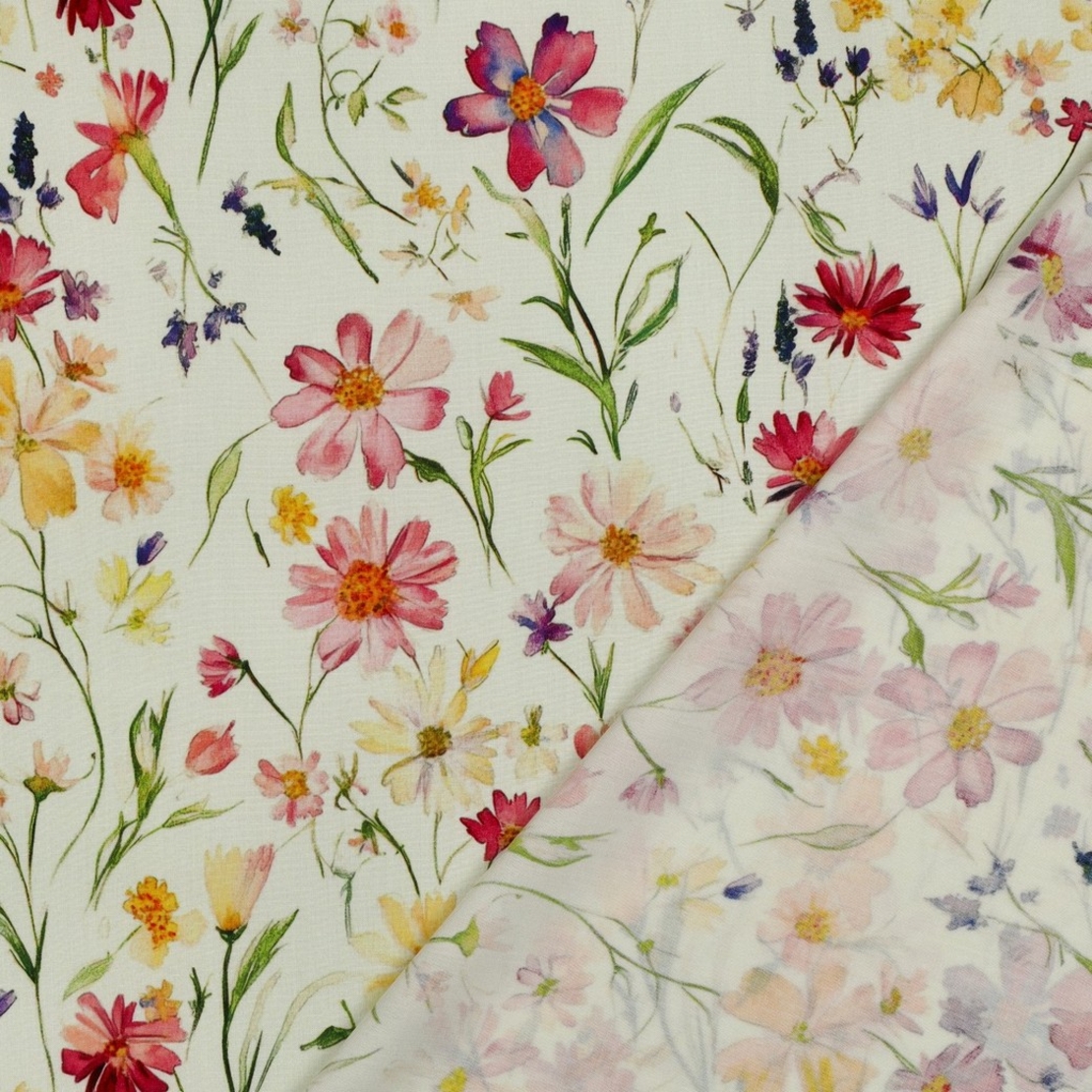 אריג ויסקוזה דפוס פרחי בר פסטלים