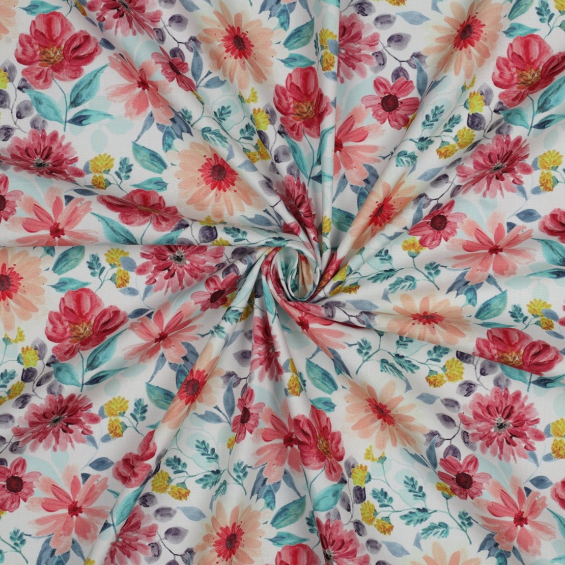 אריג כותנה דפוס פרחים דיגיטלי גווני אדום דגם שיר