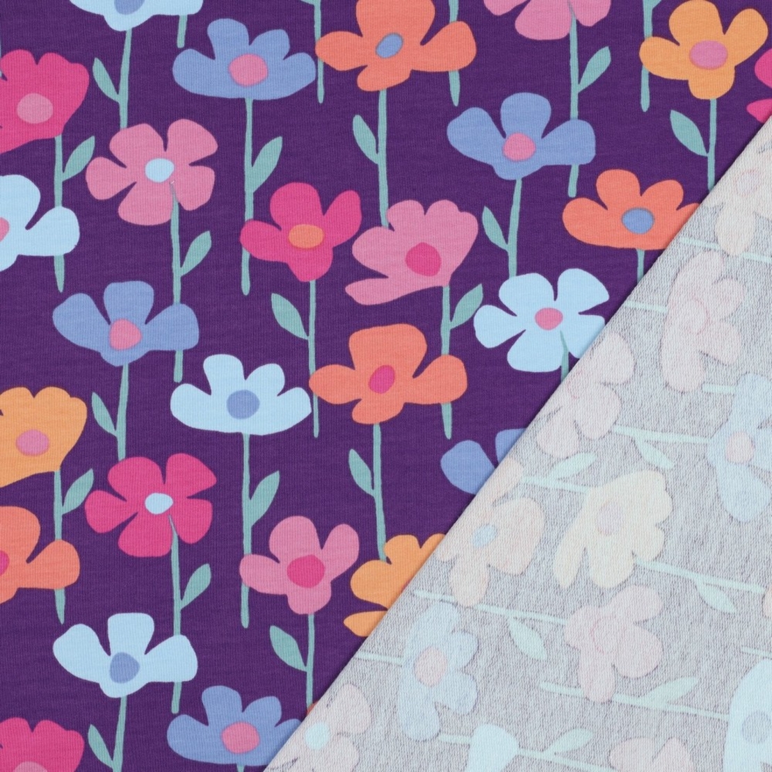 פרנץ טרי דפוס פרחים רעננים על רקע סגול