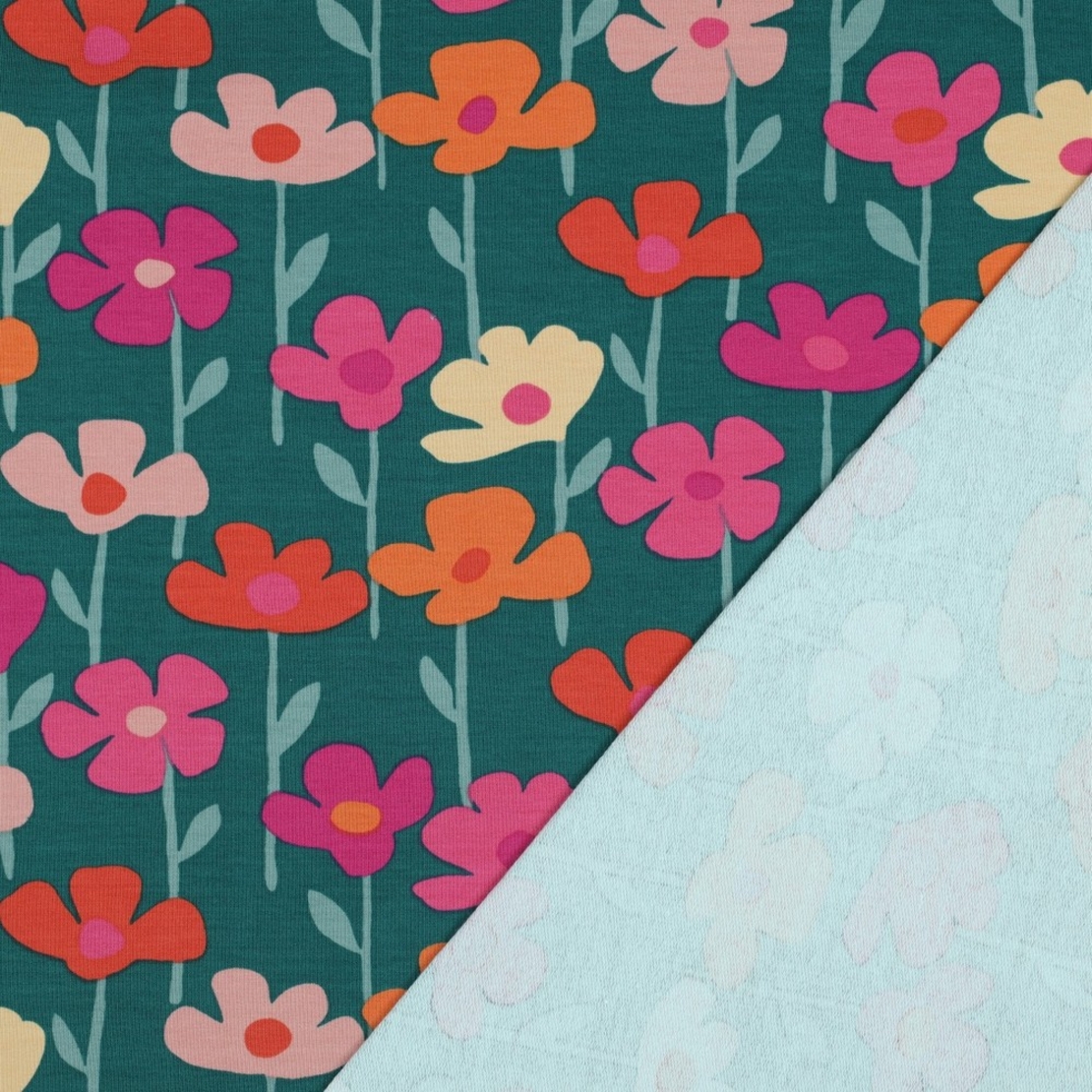 פרנץ טרי דפוס פרחים רעננים על רקע ירוק